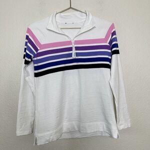 Talbots Sweatshirt XS Small Cozy Crush White Striped 1/4 Zip Pullover UPF 50